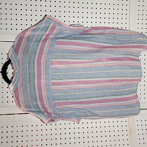 Beach Lunch Lounge Linen Blend 1x Stripped Lightweight Top Tie Front Coastal - Picture 7 of 7